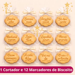 Kit Cortado de Bolacha Biscoito13 Peças Nuvem Frases Motivacionais Positivas