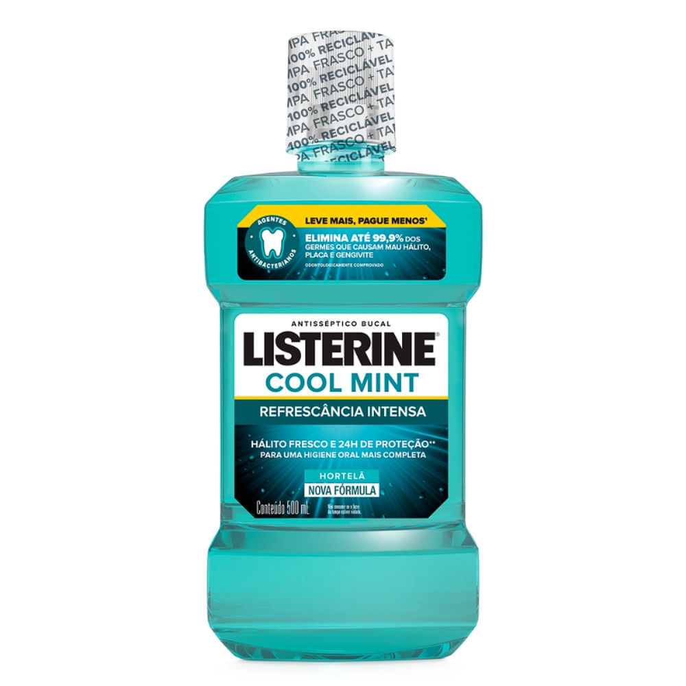 Antisséptico Bucal Listerine Cool Mint Refrescância Intensa Sabor Hortelã 500ml Leve Mais Por Menos