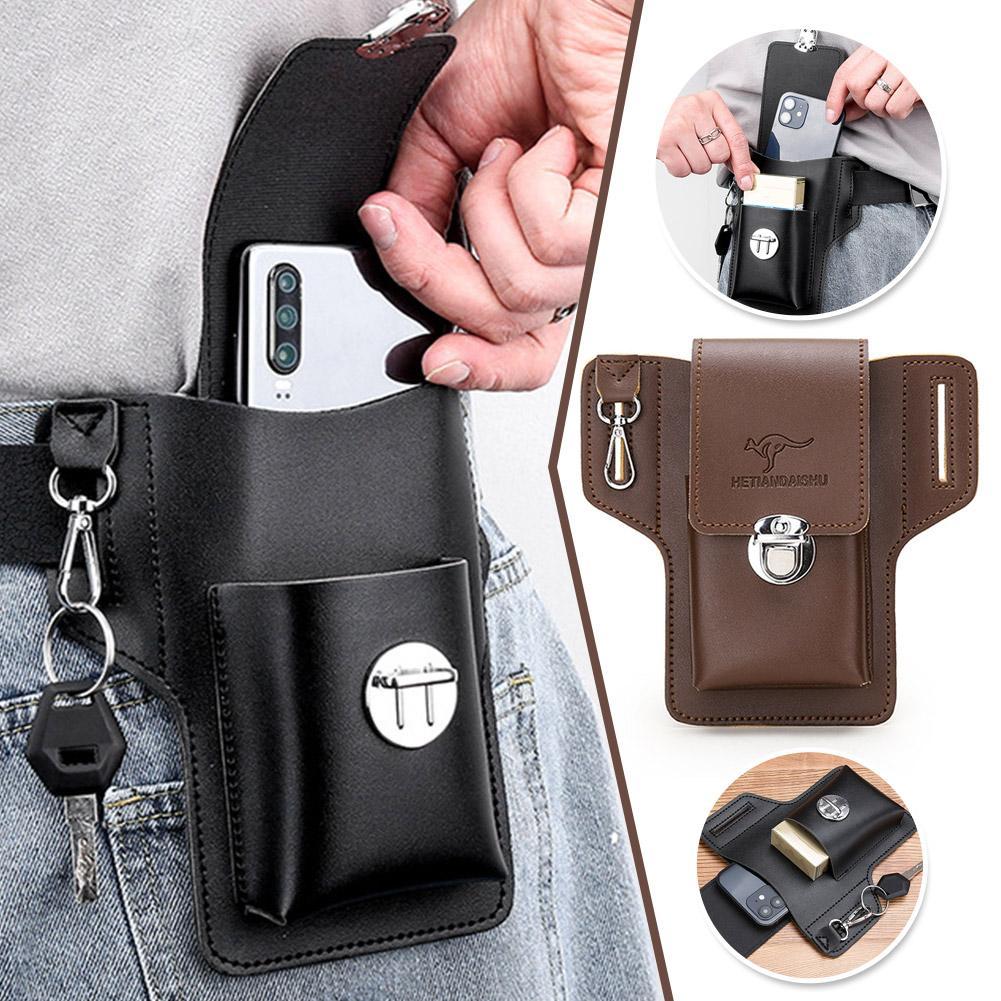 Coldre De Cinto De Couro PU Masculino Bolsa De Cintura Para Suporte De Cartões De Chaves De Telefone De 6.9 Polegadas A6