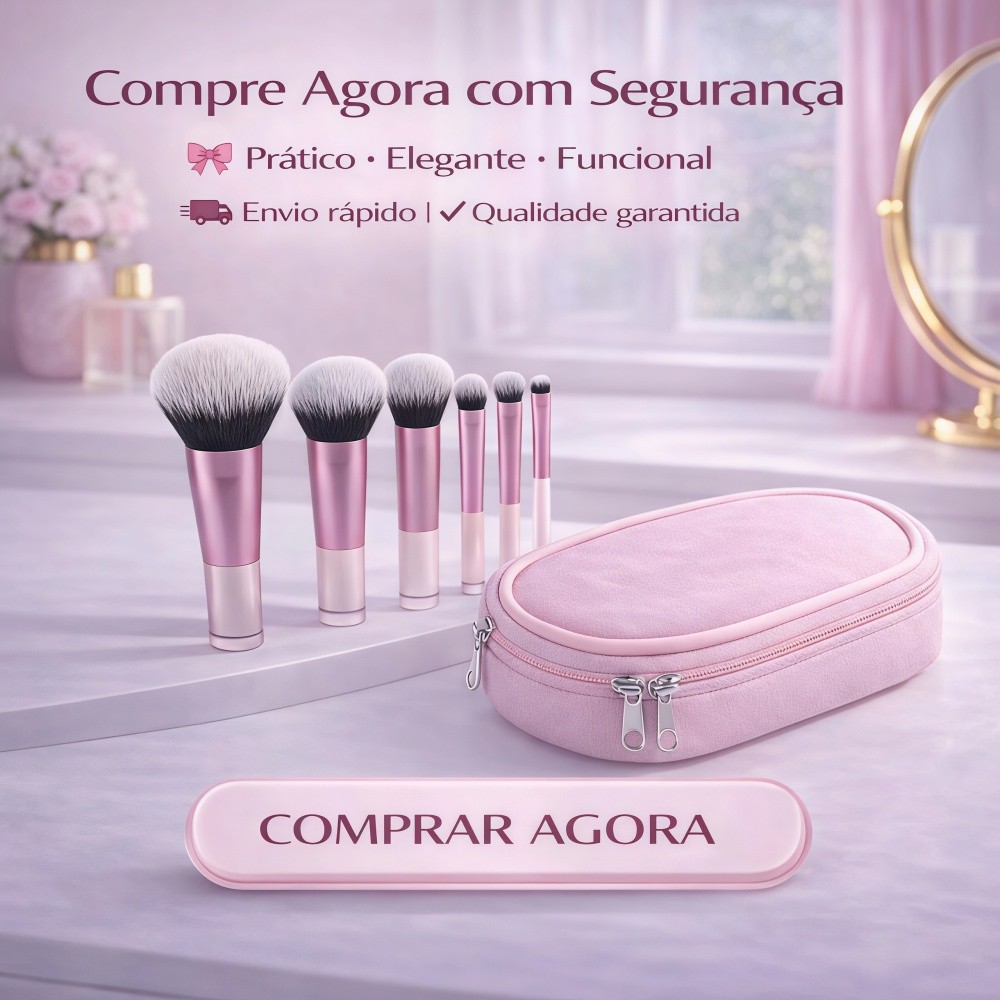 Kit 10 Pincéis de Maquiagem Mini Profissionais Multifuncionais com Bolsa de Viagem, Cors