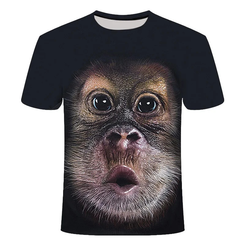 Verão 3D Camiseta Impressão Animal Macaco Gorila Manga Curta Engraçado Casual Camisa Topo Masculina Grande