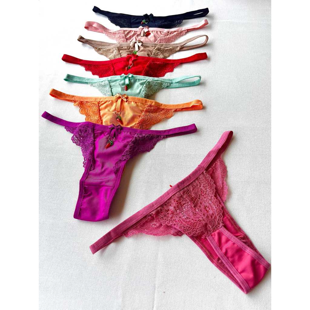 Kit calcinha Fio Dental Renda Com Pingente lingerie sexy em Oferta na Shopee