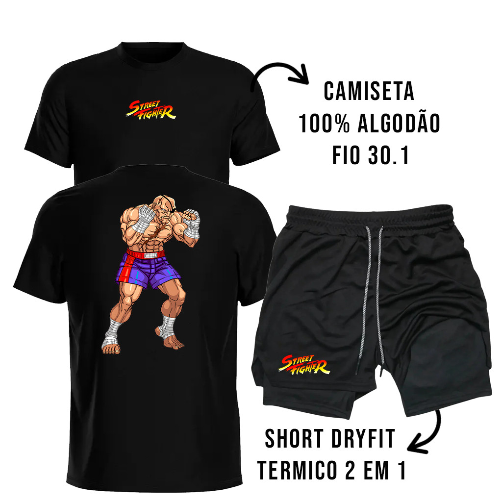 Conjunto Masculino Camiseta de Algodão e Bermuda Dry Fit com Bolso Interno para Treino Academia