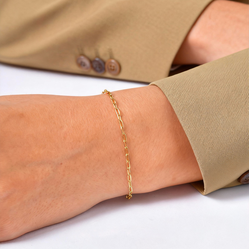 Vnox Pulseiras De Ouro Para Mulheres Na Moda 14K Banhado A Delicado Clipe De Papel Cubano Grânulo Link Ajustável Corrent