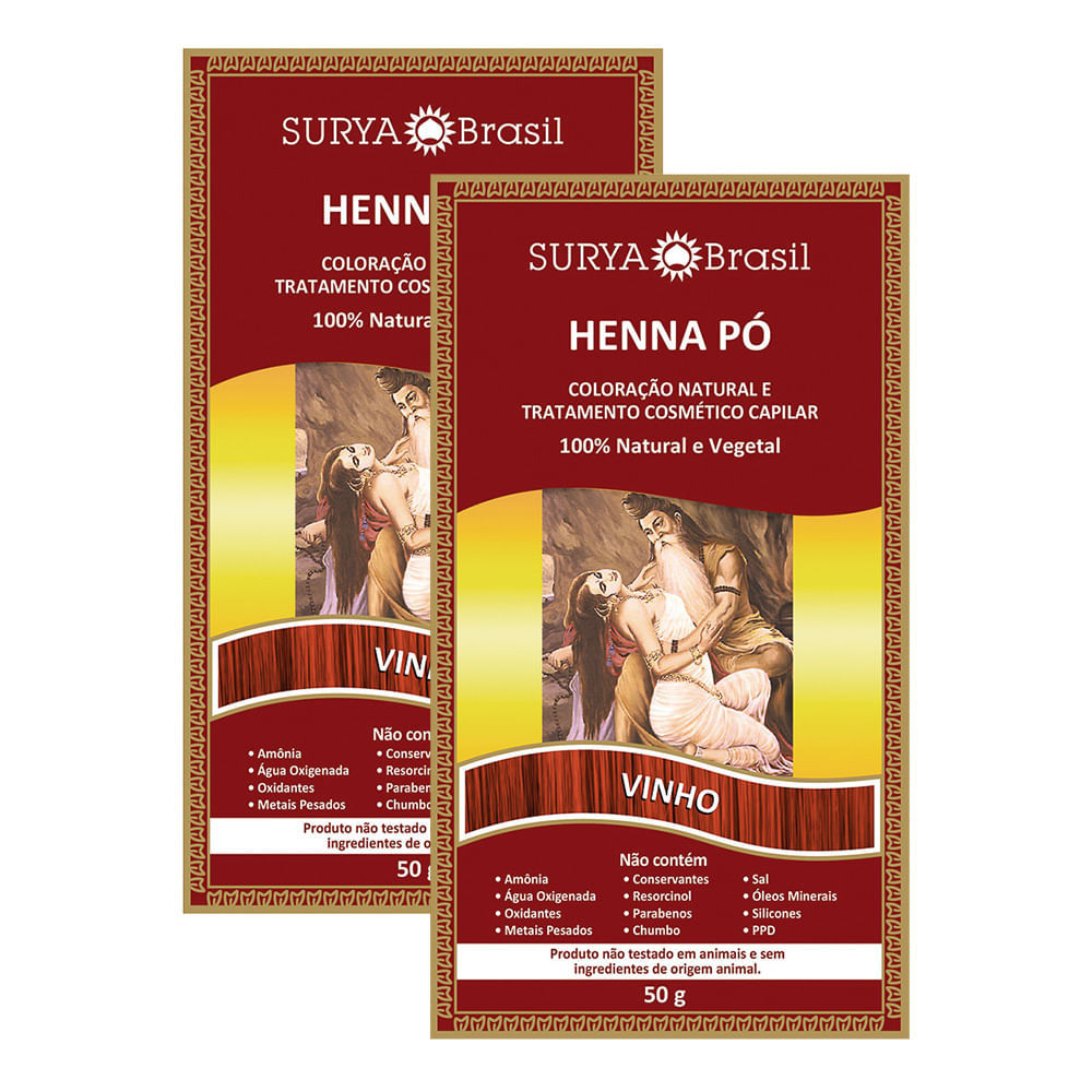 Kit 2 Henna Surya Pó 100% Natural Cor Vinho 50g em Oferta na Shopee