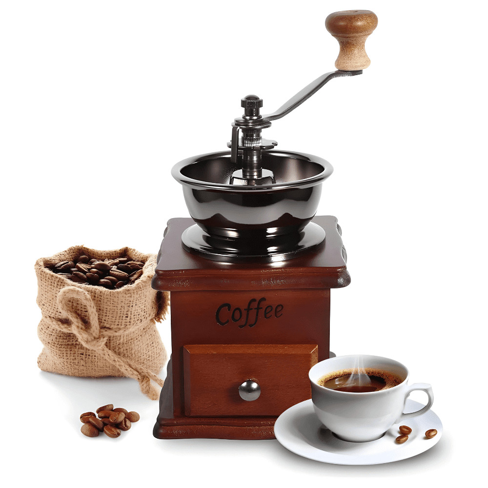 Moedor de Café Manual Vintage de Madeira com Manivela