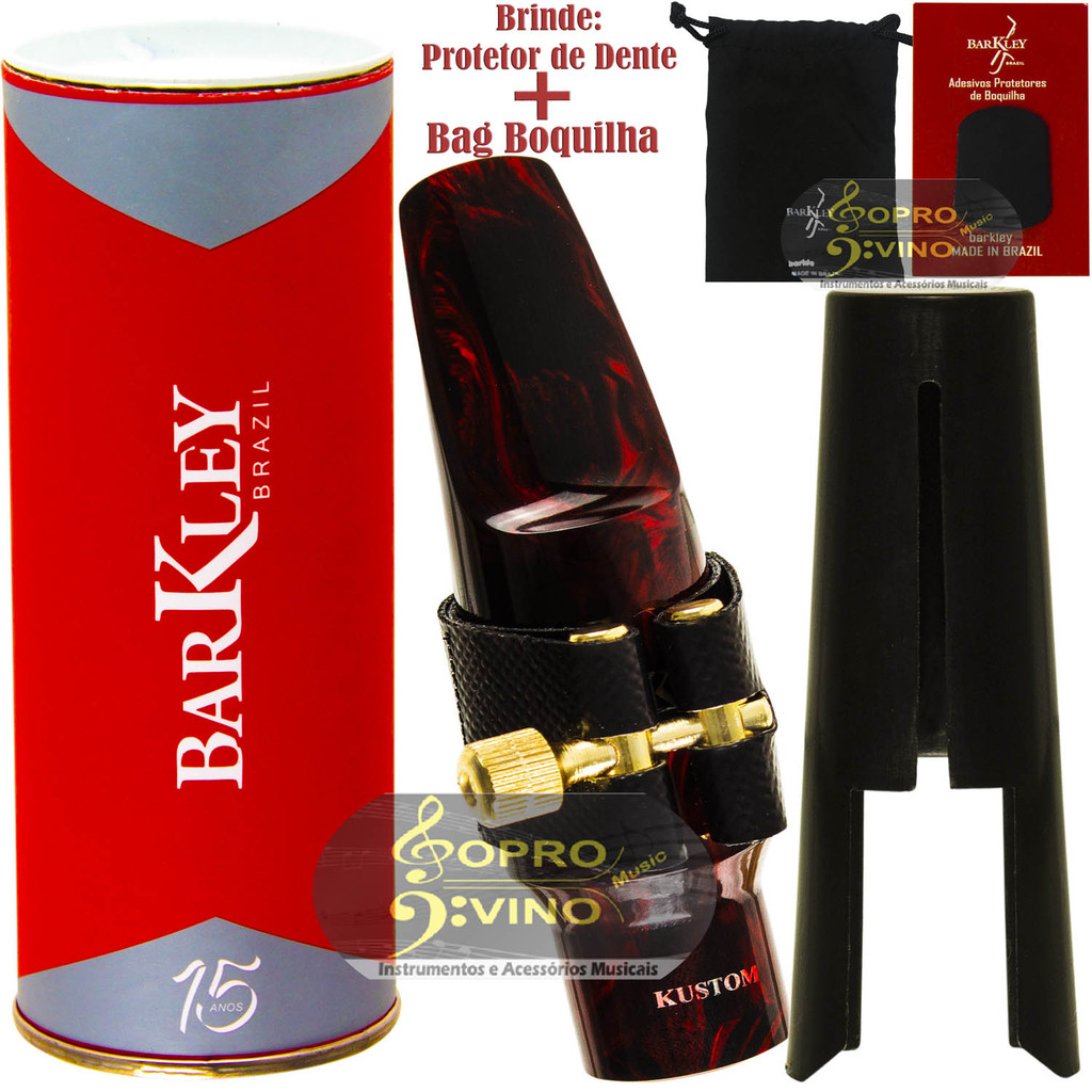 Boquilha Sax Tenor Barkley Pop 8 Kustom Vermelha Preta Completa Bag Protetor Brindes