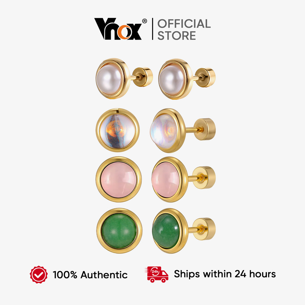 Vnox Brinco De Concha De Pedra Natural Para Mulheres , Aço Inoxidável , Ouro , Hipoalergênico , Joias Simples , Um Par em Oferta na Shopee