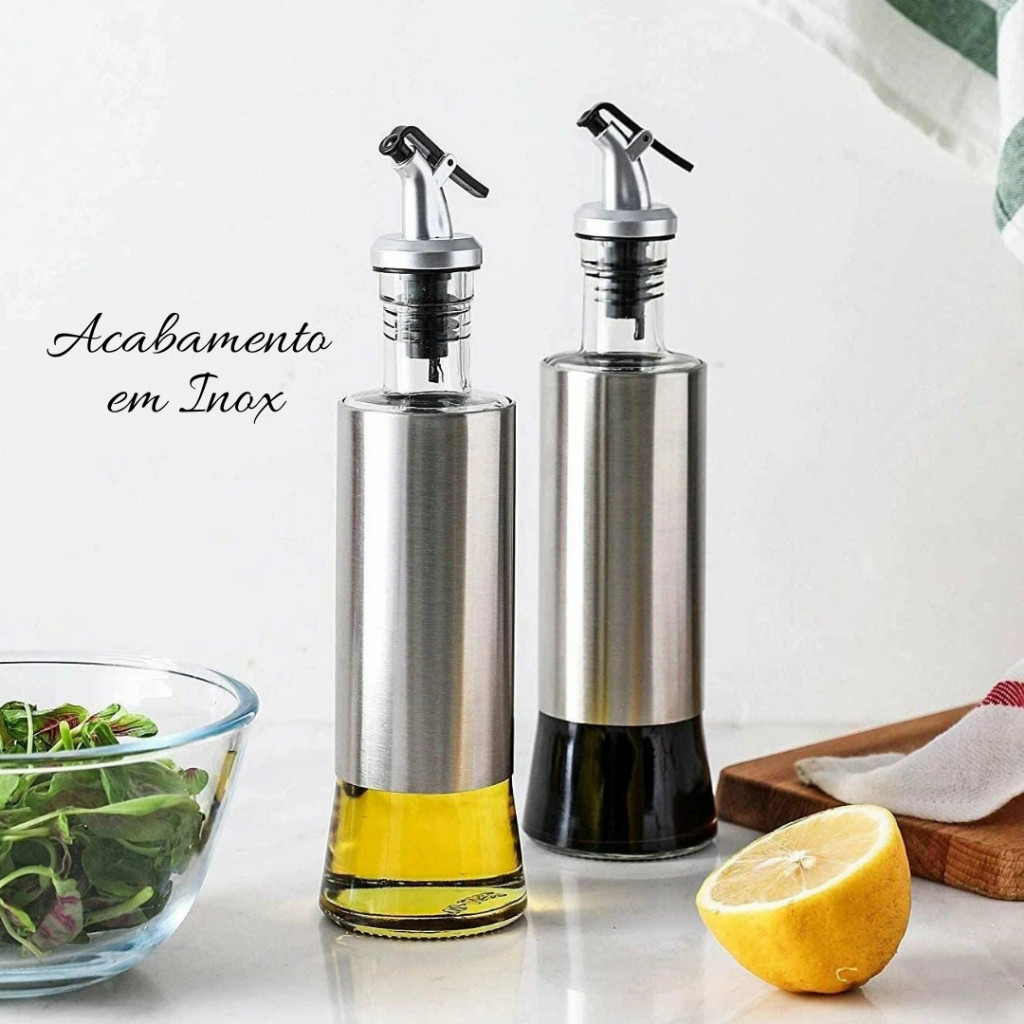 GALHETEIRO AZEITEIRO PREMIUM DISPENSER BICO DOSADOR VINAGRE AZEITE ÓLEO 300ML COM ACABENTO EM INOX