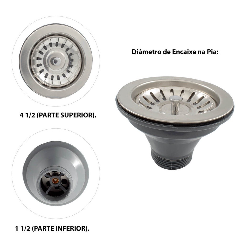 Valvula Pia 4 1/2'' Americana Cozinha Aco Inox P/ Escoamento