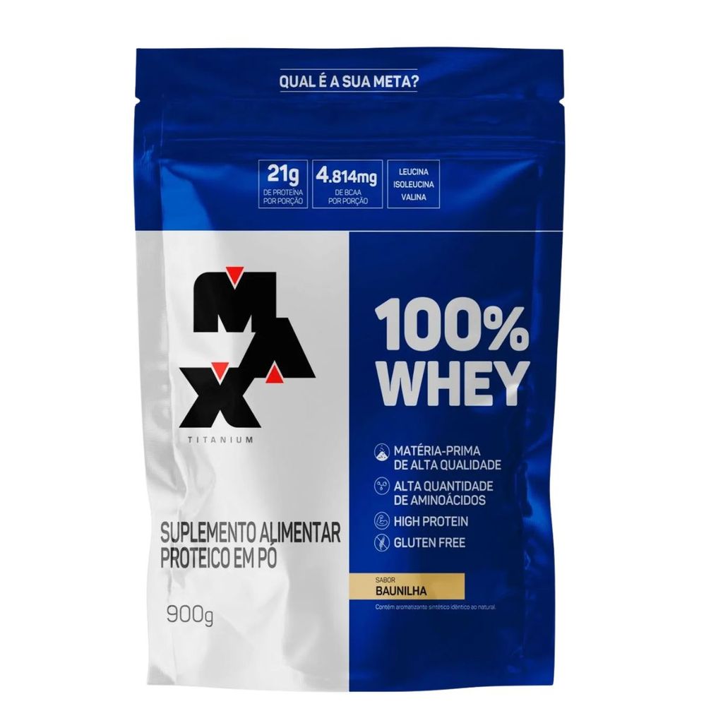 Whey Protein 100% Concentrado Baunilha Refil 21g de Proteína 900g Max Titanium