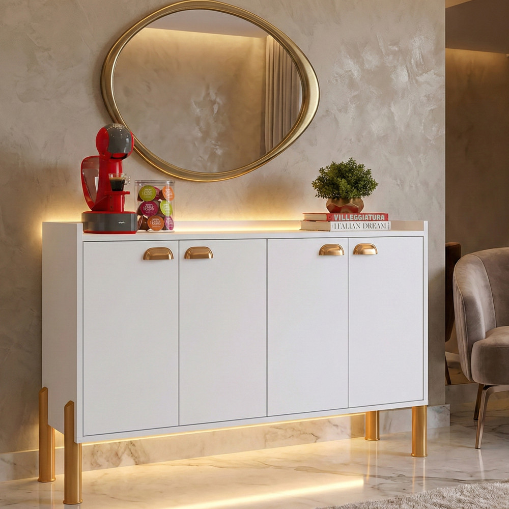 Buffet 4 Portas com 2 Prateleiras Internas e Puxadores Concha Chicago Cantinho do Café em Oferta na Shopee