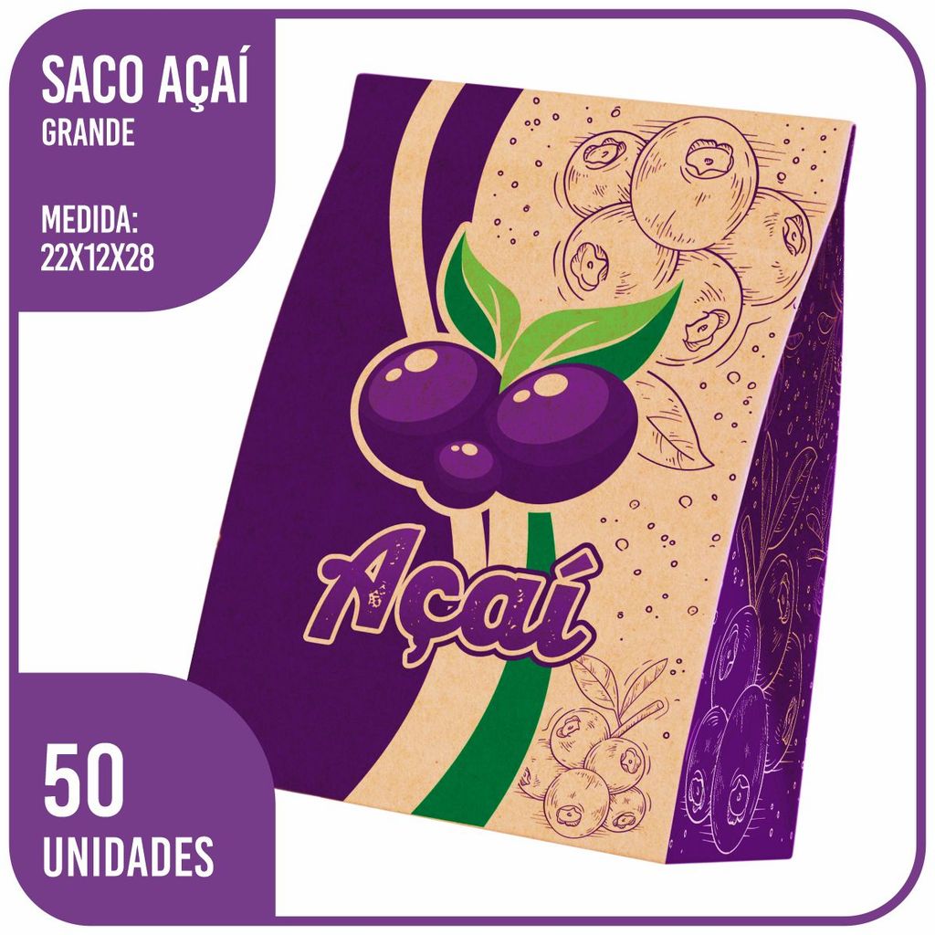 Saco Kraft Para Açaí Grande 2 Cores 22x12x28 - (50 Unidades) em Oferta na Shopee