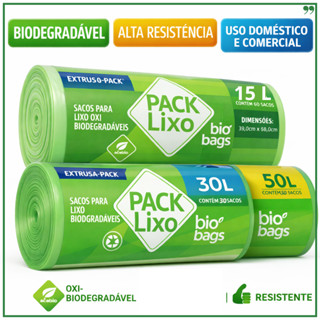 Saco de Lixo Biodegradável 15L 30L 50L | Reforçado | Alta Resistência | Uso Doméstico e Comercial em Oferta na Shopee