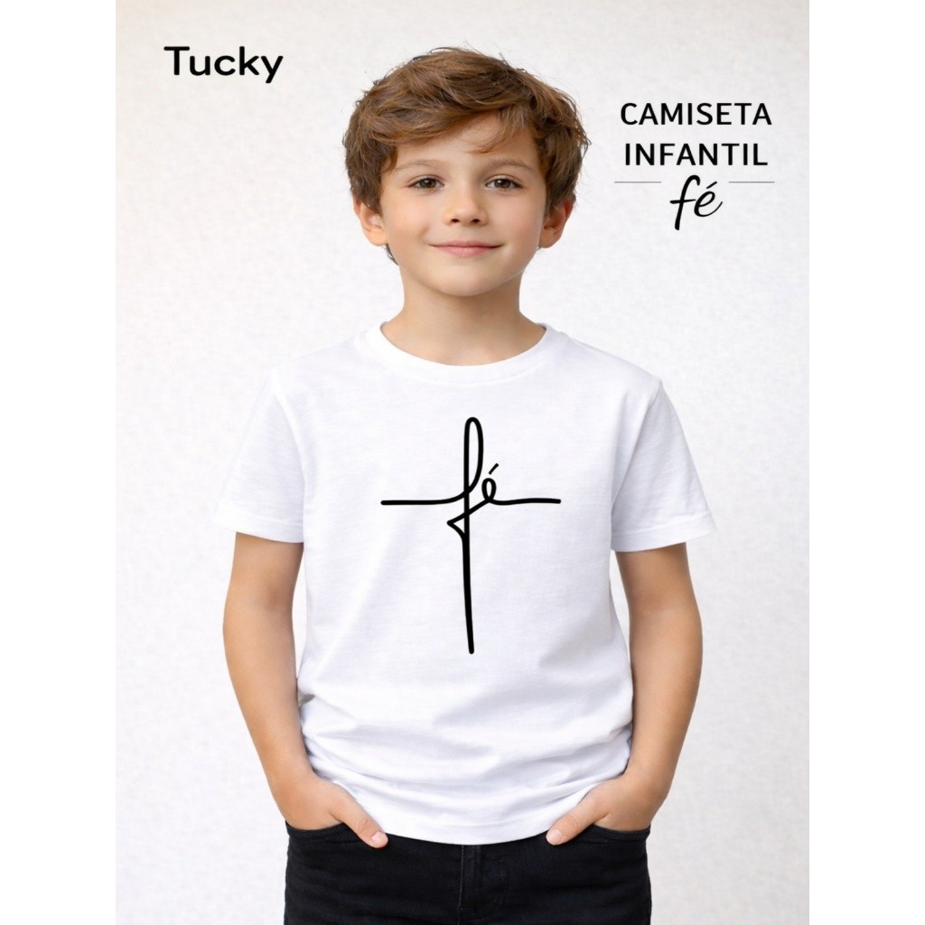 Camiseta Infantil Fé Cruz Estampa DTF Algodão Menino Menina Camiseta Infantil 100% Algodão Premium