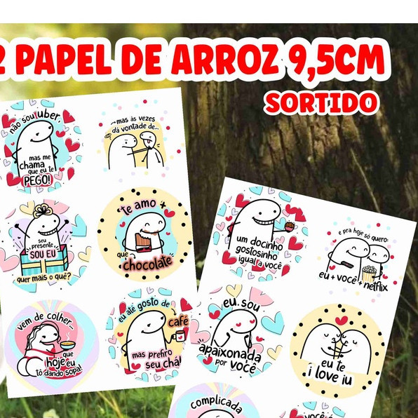 12 papel de arroz 9,5cm flork sortido namorados em Oferta na Shopee