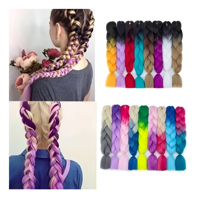 Kanekalon Jumbo Fibra Tranças Afro Box Braid Twist Varias Cores Fibra sintética feito a mão