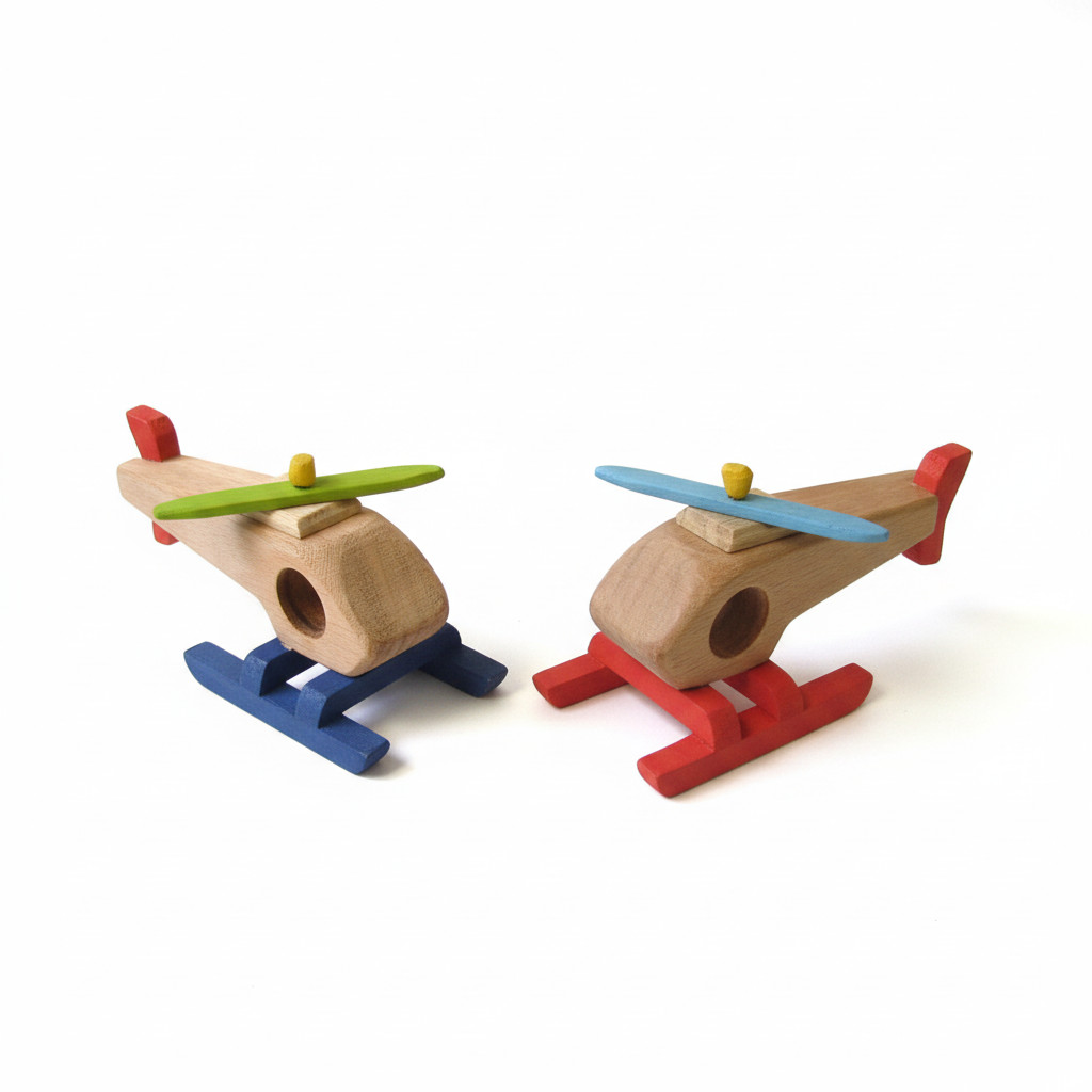 02 Helicóptero de Madeira Esquilo Hélice Móvel  Multicolorido 6x12 brinquedo infantil