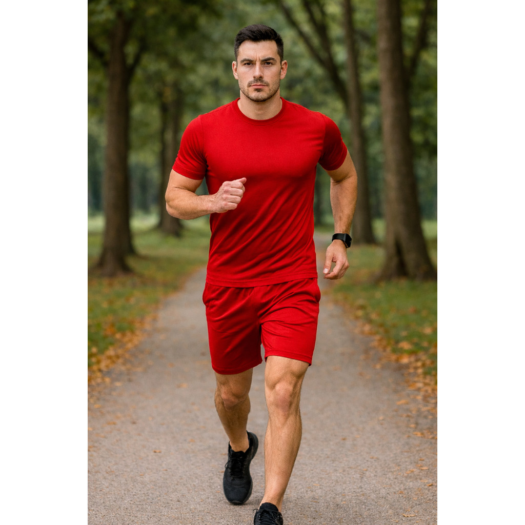 Kit Masculino Camiseta e Bermuda Shorts Esportivo Vermelho Academia Treino Corrida Fitness Casual Uso Diário