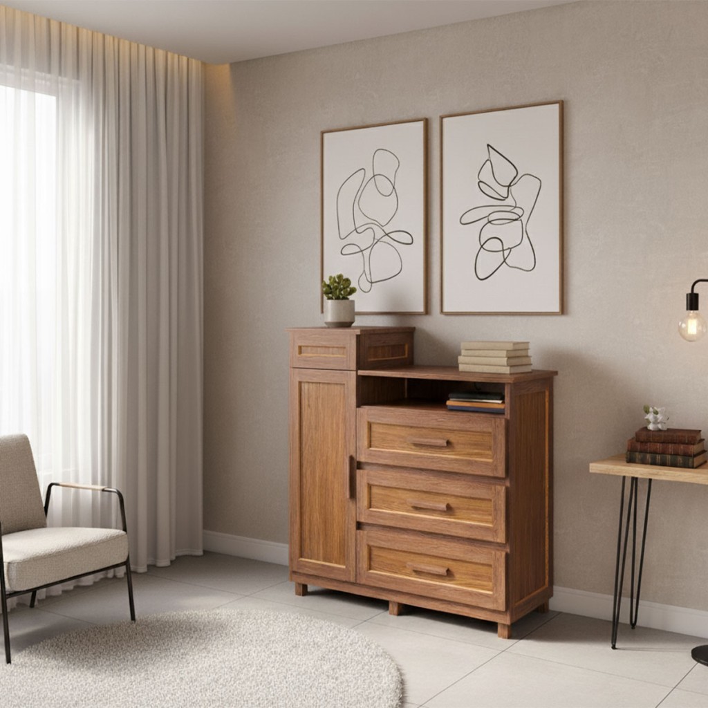 Cômoda Mato Grosso 1 Portas 3 Gavetas com Espelho Ypê - Rodmóveis em Oferta na Shopee