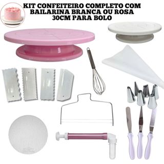 Kit Confeitaria com Bailarina Giratória 30cm/28cm Branca ou Rosa Raspador Espátula Saco de Confeitar em Oferta na Shopee