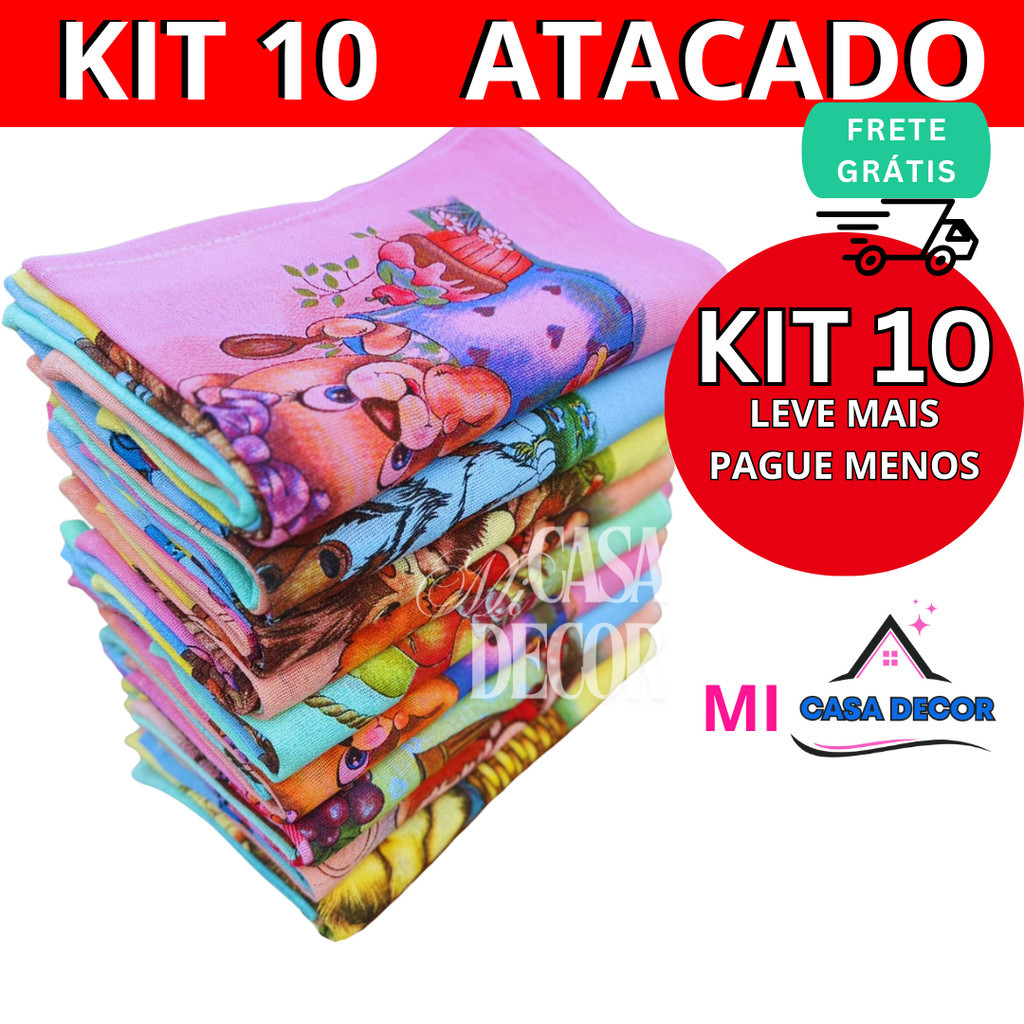Novo Pano De Prato  Estampado Colorido  Com 10 unidades Oferta De Fabrica em Oferta na Shopee