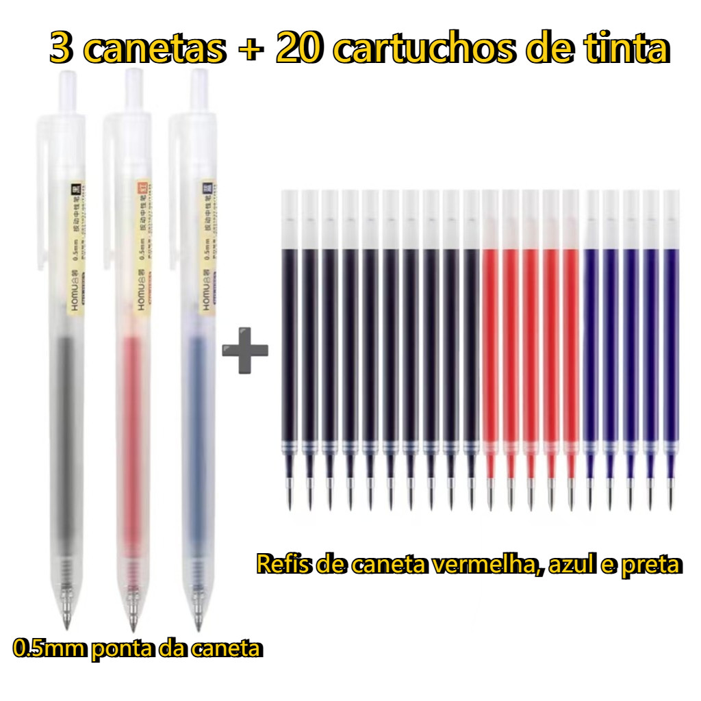 23 Canetas Gel Click 0.5mm - Para Prova e Escritório - Caneta Antivazamento para Estudantes​