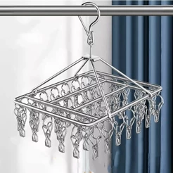 Varal de Aço Inoxidável com Prendedores, Gancho Antivento, Dobrável, Resistente à Ferrugem, Ideal para Meias, Cueca