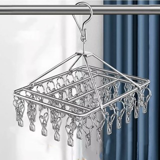Varal de Aço Inoxidável com Prendedores, Gancho Antivento, Dobrável, Resistente à Ferrugem, Ideal para Meias, Cueca