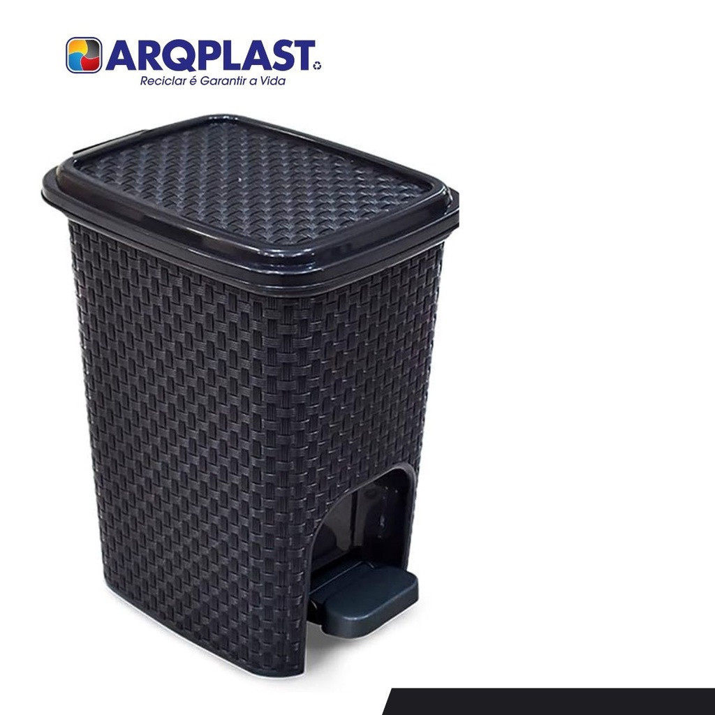 Lixeira Rattan 7 Litros Cozinha Banheiro  Com Tampa  Com Pedal Preto Arqplast 1 unidade