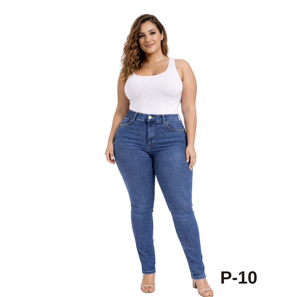Calça Jeans Feminina Skinny Plus Size Cintura Alta Com Elastano Confortável em Oferta na Shopee