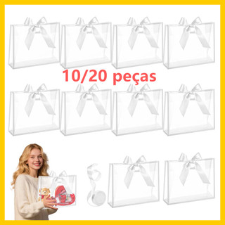 Sacola de presente 30x25x12cm, 10/20 peças de sacola branca transparente, sacola de presente reutilizável