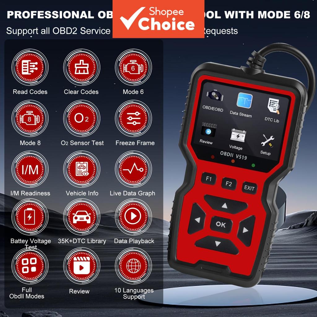 OBD2 Scanner De Carro , Ferramenta De Diagnóstico Automático , Leitor De Código De Falha De Luz Do Motor Com Teste De Ba em Oferta na Shopee