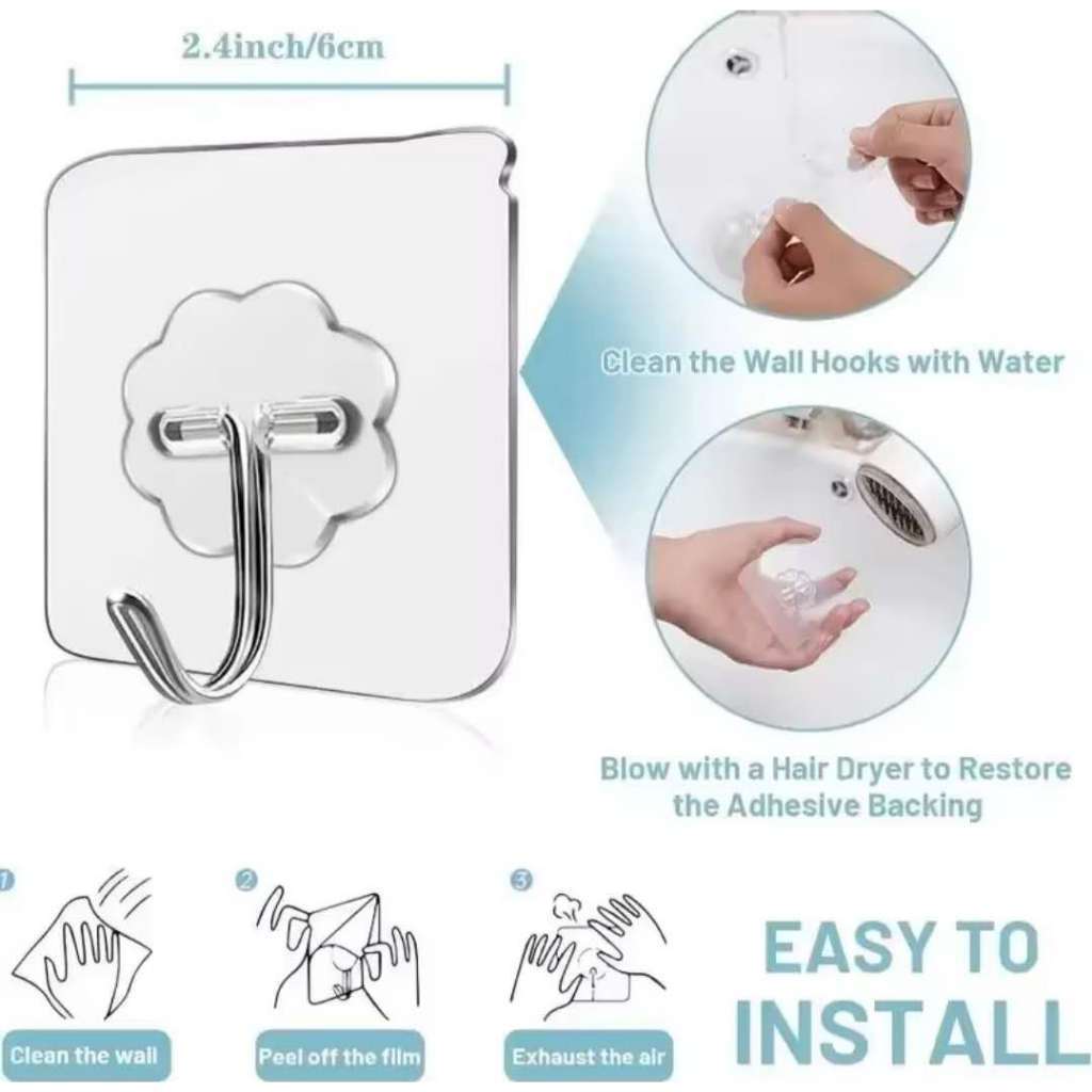 KIT 20 Ganchos Adesivo Parede Multifuncional Transparente Autocolante Metálico - Aquarius Shop
