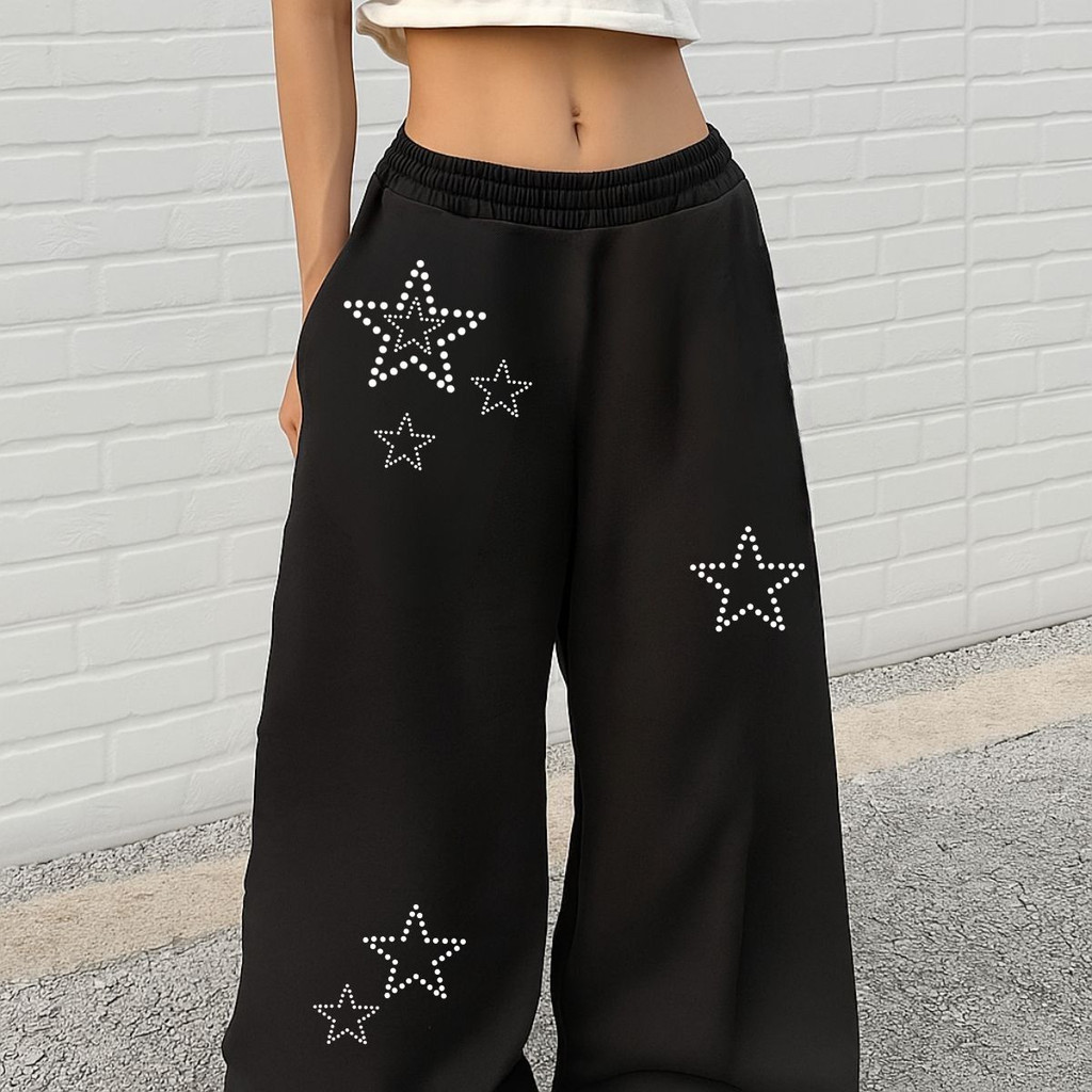Calça Wide Leg Moletom Varias Estrelas Confortável Vibes Tendência Casual Moda em Oferta na Shopee