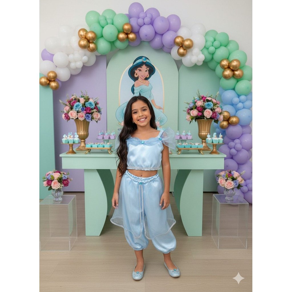 Fantasia Infantil Menina Princesa Belli Jasmine Azul Bebe
