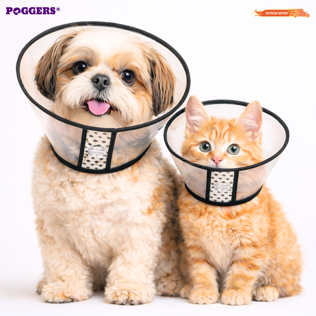 Colar Elizabetano Cone Pós Cirúrgico Cães e Gatos Confortável Proteção Diversos Tamanhos