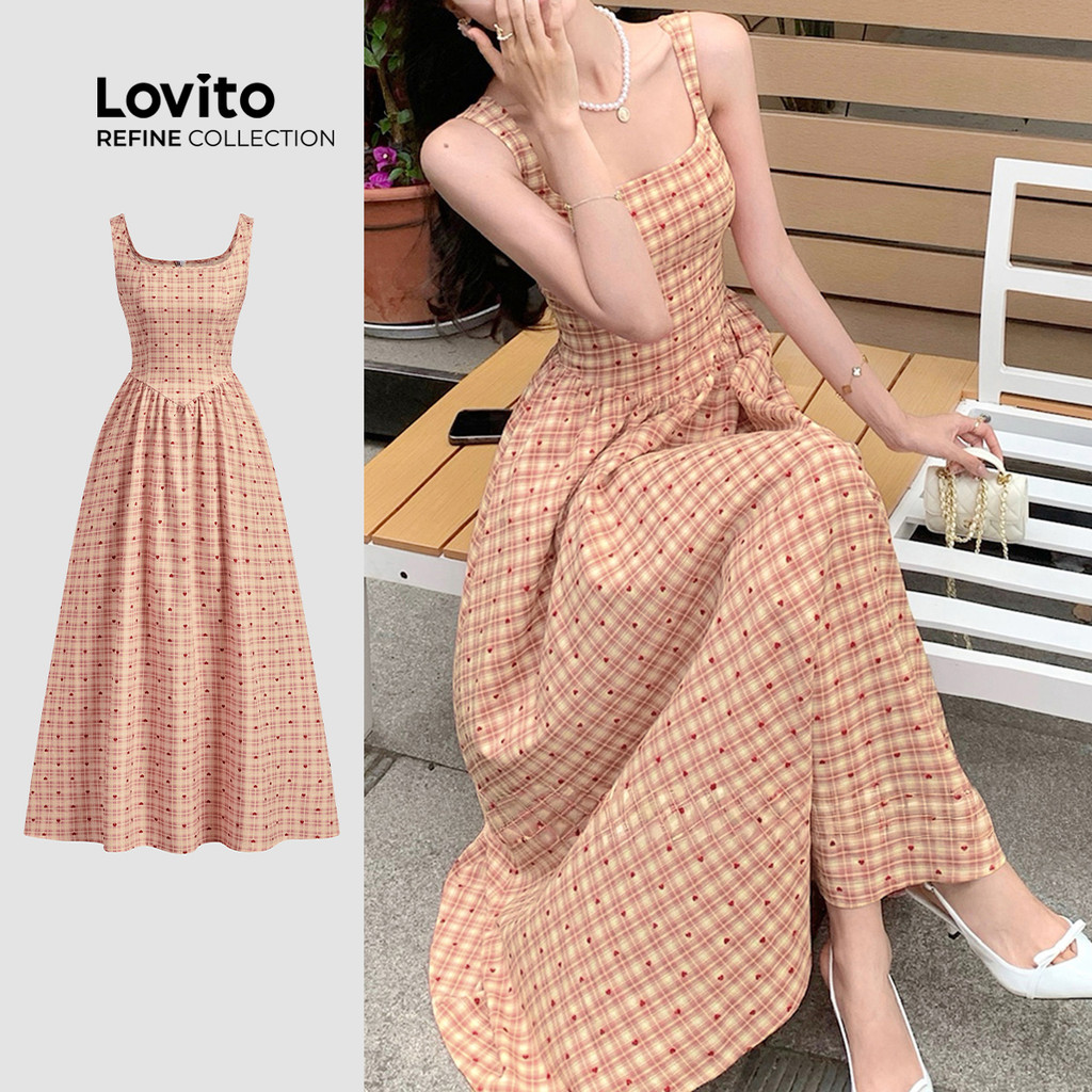 (Lovito Refine) Vestido Casual de Pregas e Drapejado para Primavera/verão Cor de Rosa para Mulheres LR18E032 em Oferta na Shopee