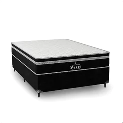 Cama Box Casal Suede Preto + Colchão Paris Molas Ensacadas Preto - e-Shop Casa