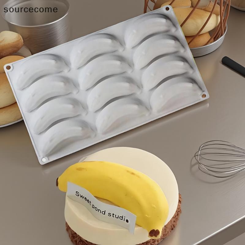 [sourcecome] 12 Células Design De Banana Moldes De Bolo De Silicone De Qualidade Alimentar Mousse De Frutas Molde Sobrem
