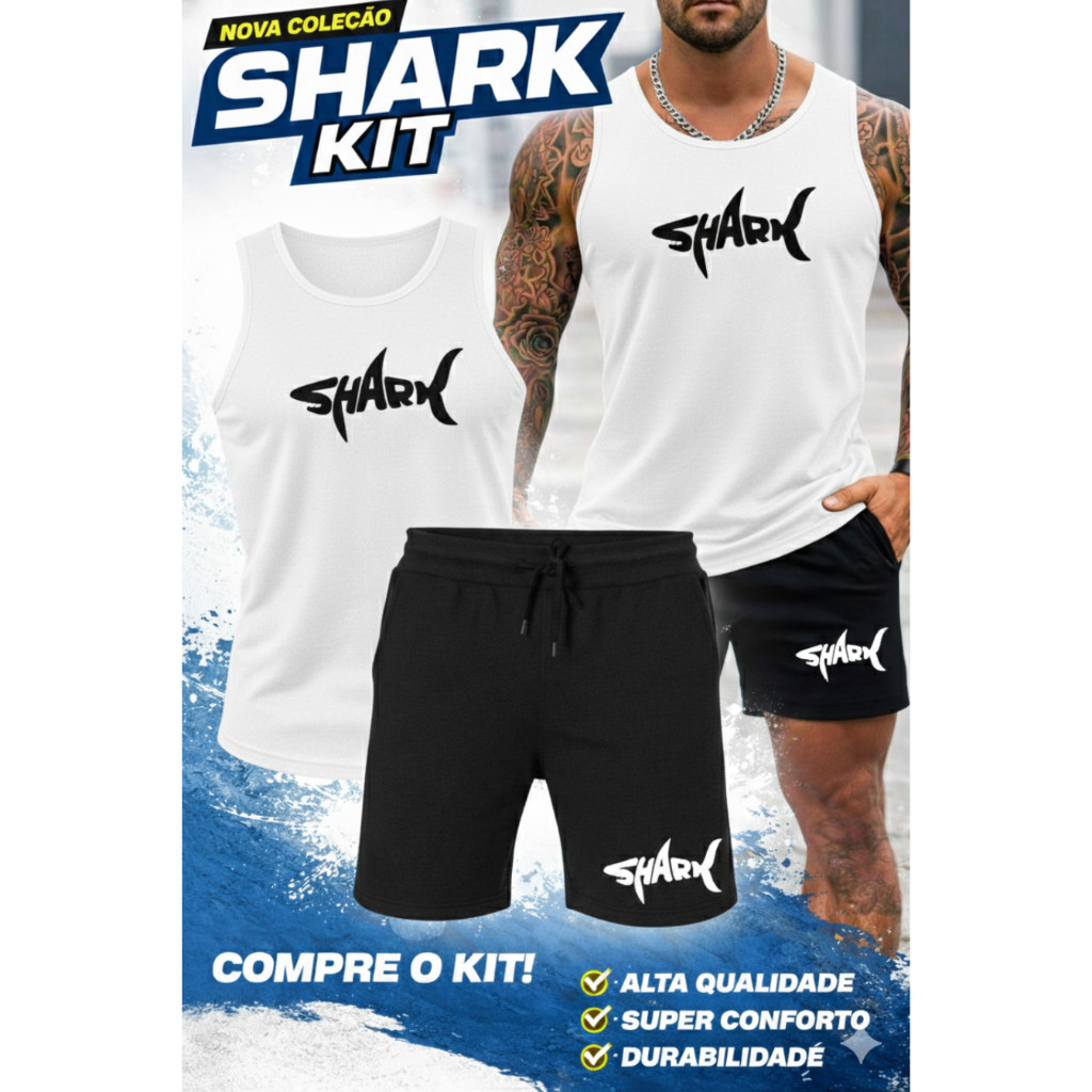 Kit Conjunto Lançamento Shark Regata e Bermuda Moletom PREMIUM Confortável Lançamento Toque Macio Envio Imediato