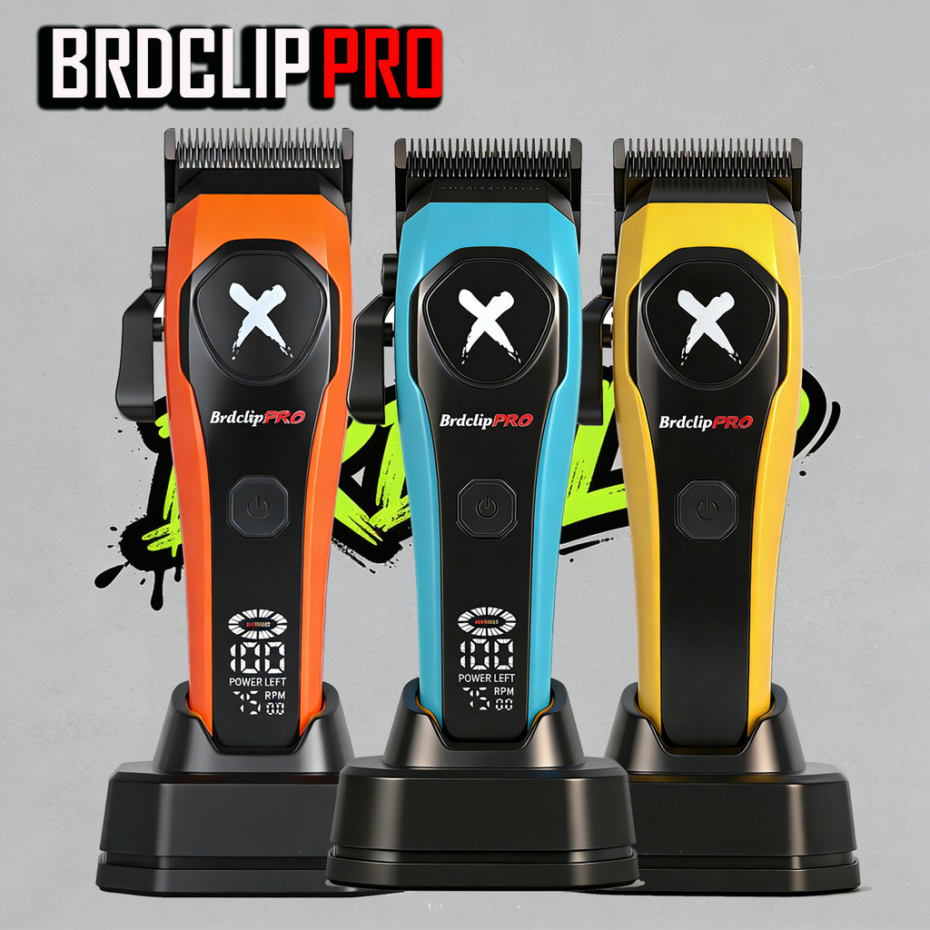 Máquina De Cortar Cabelo Profissional BRDCLIP 619 , 7500RPM , Lâminas Afiadas De Aço De Precisão , Display LCD , Base De