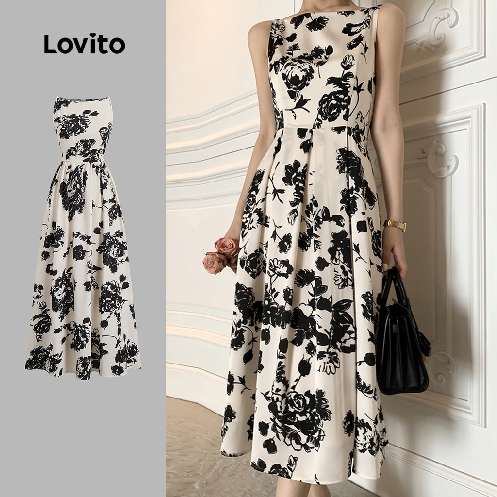Lovito Vestido Elegante com Babado Floral Macio e Confortável para Primavera/verão para Mulheres L137ED704 em Oferta na Shopee