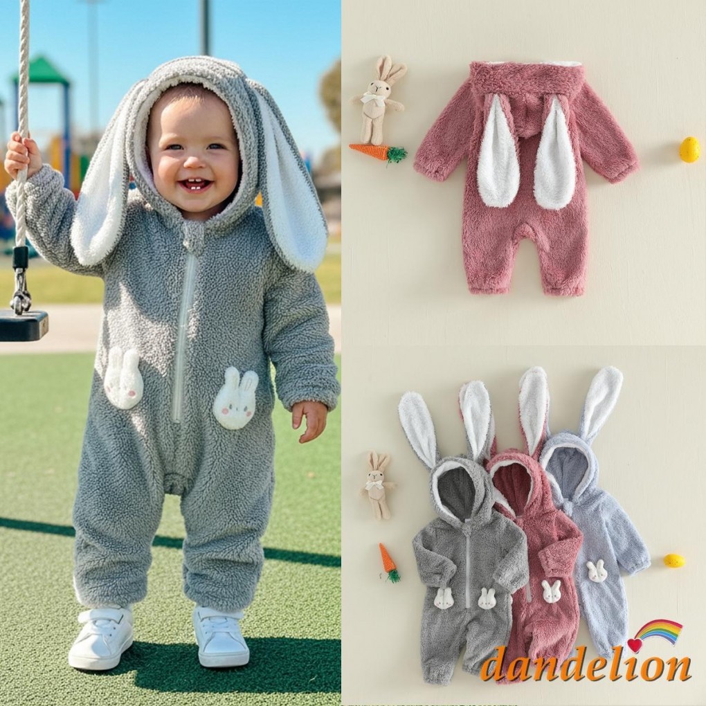 Infantil Menina Menino Páscoa Macacão Manga Longa Com Capuz Primavera Zíper Velo Bonito Coelho Para O Inverno em Oferta na Shopee