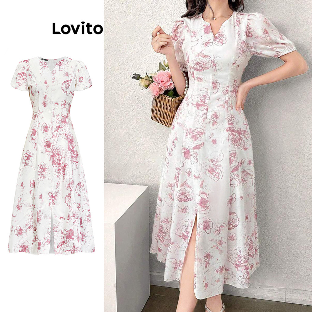 Lovito Vestido Boho Ditsy Floral Padrão Vestido Flores Para Mulheres L100MD196 em Oferta na Shopee