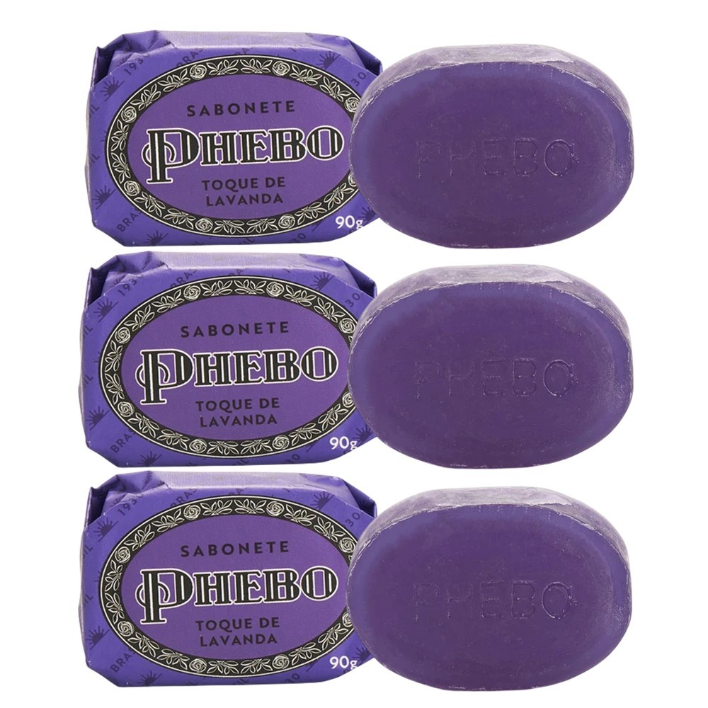 Kit 3 Sabonete Phebo Granado Toque de Lavanda Glicerina Base Vegetal em Barra 90g