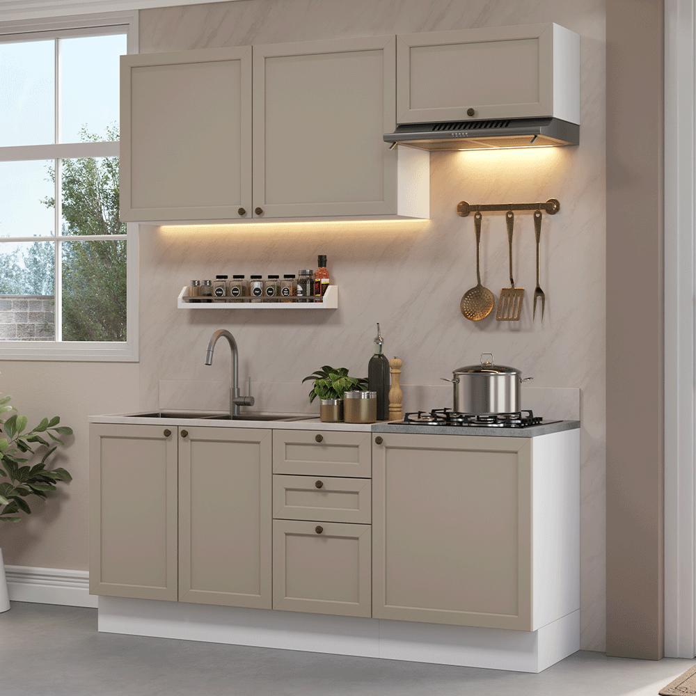 Armário de Cozinha Compacta 180 cm Branco/Crema Vik Madesa 01