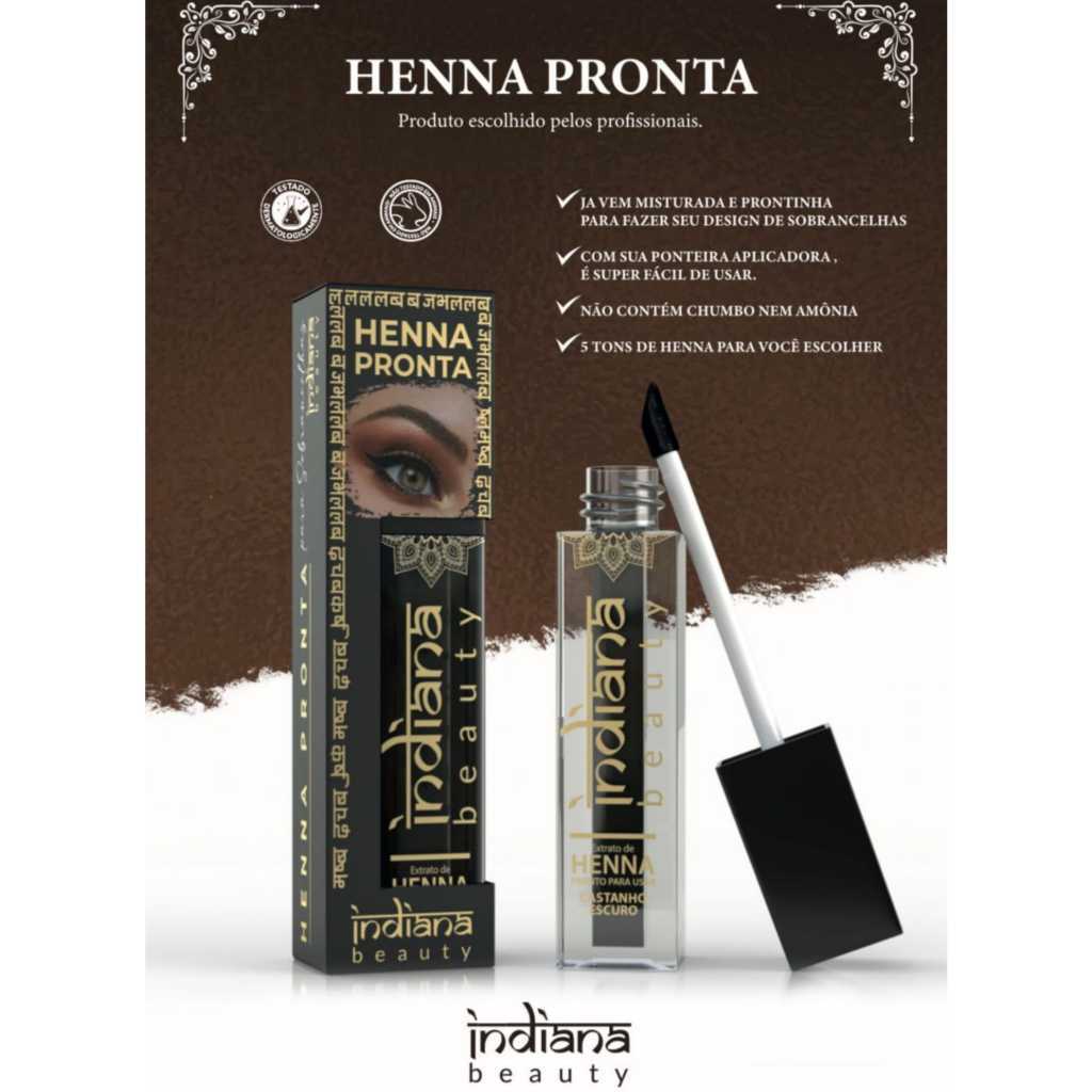 Henna Pronta Sobrancelhas Castanho Claro Médio Escuro Preto Ruivo Indiana Beauty 4g Designer