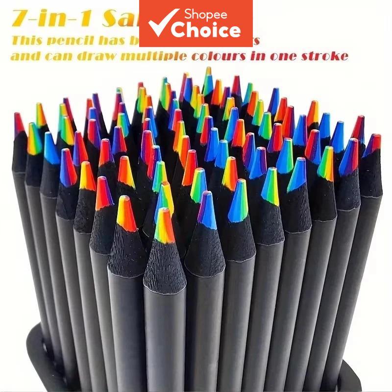  12 unidades/conjunto de Lápis de Cor Arco-Íris Kawaii para Crianças, Crayons Degradê Concêntricos, Papelaria para