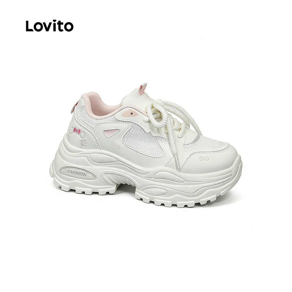 Lovito Tênis Casual Plataforma Dad Esportivos Lazer Rosa para Mulheres LFA112038 em Oferta na Shopee